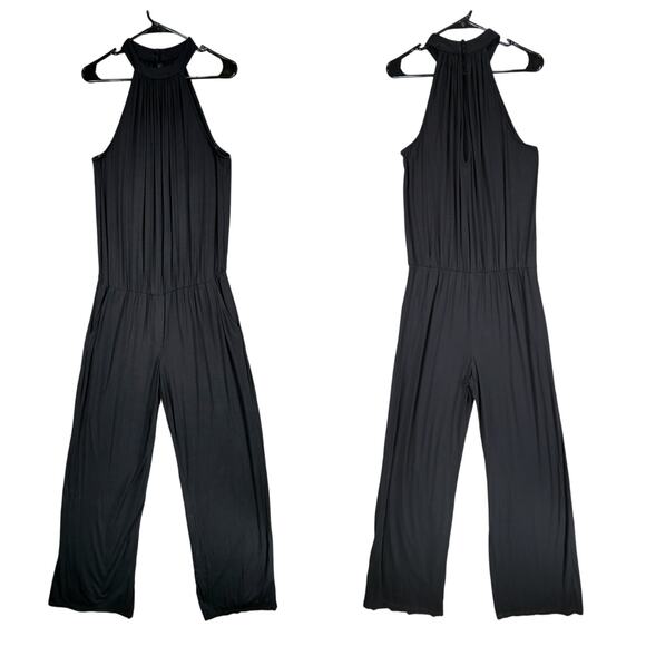 Trina Turk Halter Jumpsuit L Women Black Elastic Waist Sleeveless Resortwear NEW - Picture 2 of 9